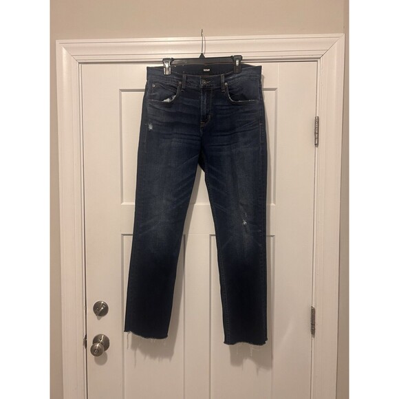 Hudson Jeans Byron Straight Size 34 Stretch Denim Five Pocket Blue Raw Hem 30” - Picture 1 of 7
